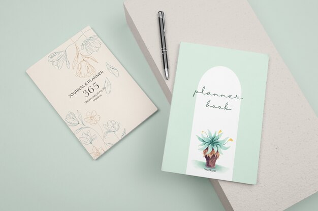 PSD top view on planner mockup design