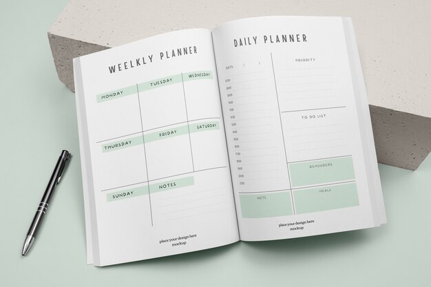 Top view on planner mockup design