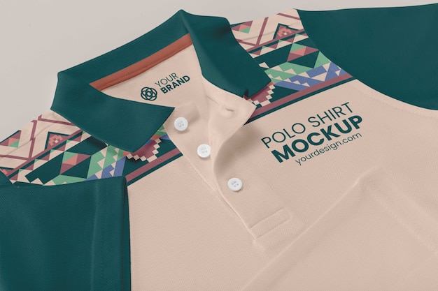 PSD top view on polo shirt mockup