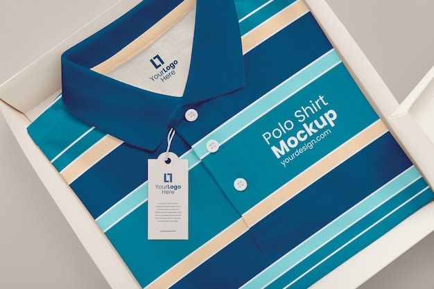 PSD top view on polo shirt mockup