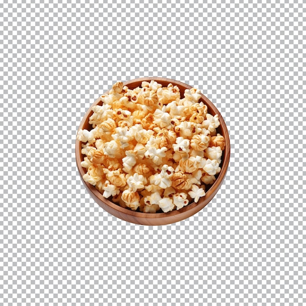 top view popcorn in bowl isolated on transparent background