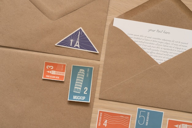 PSD top view postage stamp mockup