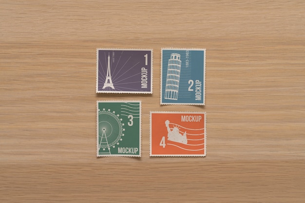 PSD top view postage stamp mockup