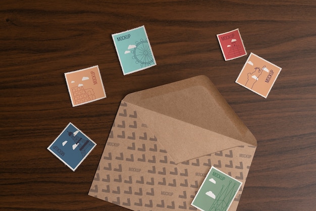 PSD top view postage stamp mockup