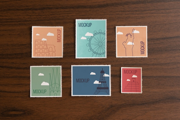 PSD top view postage stamp mockup