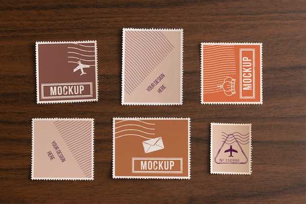 Top view postage stamp mockup