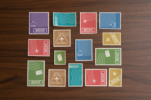 PSD top view postage stamp mockup