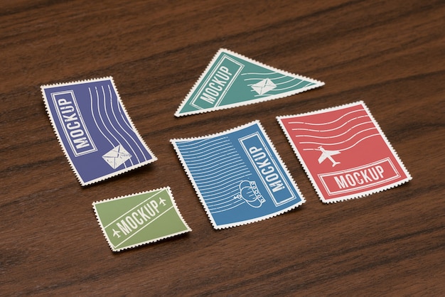 PSD top view postage stamp mockup