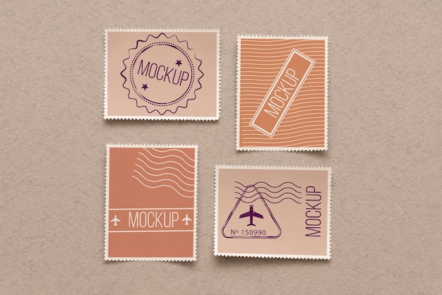 PSD top view postage stamp mockup