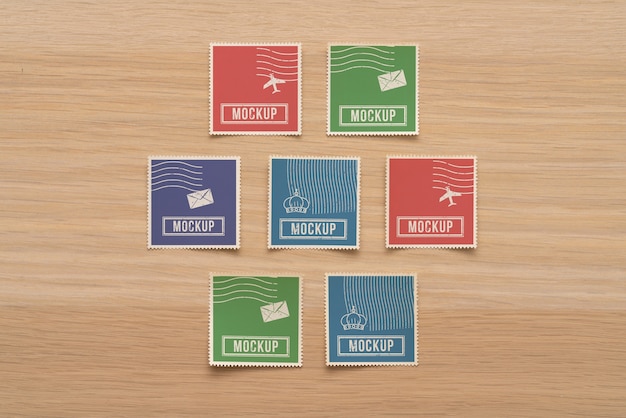 PSD top view postage stamp mockup