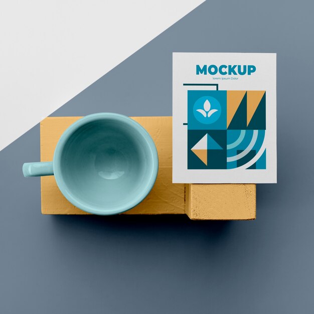 PSD top view poster mockup and cup