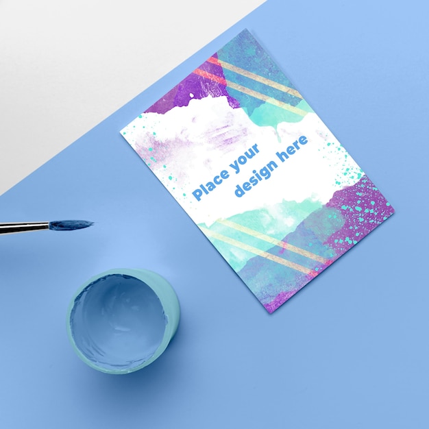 top view poster mockup and cup