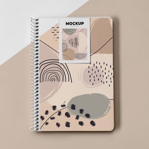 PSD top view poster mockup and notebook