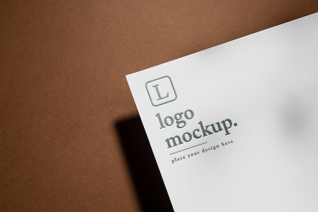 PSD top view over press logo paper shadow mockup