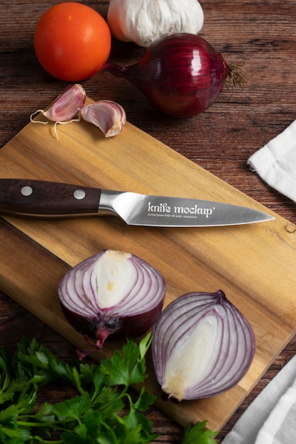 top view on professional knife mockup