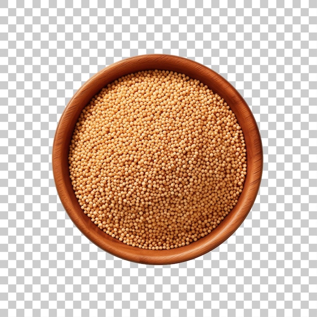 PSD top view of quinoa in wooden bowl isolated on white background