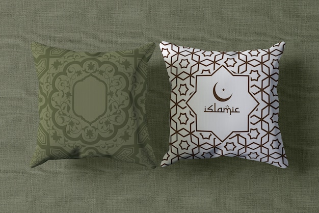 PSD top view ramadan arrangement mock-up with pillows