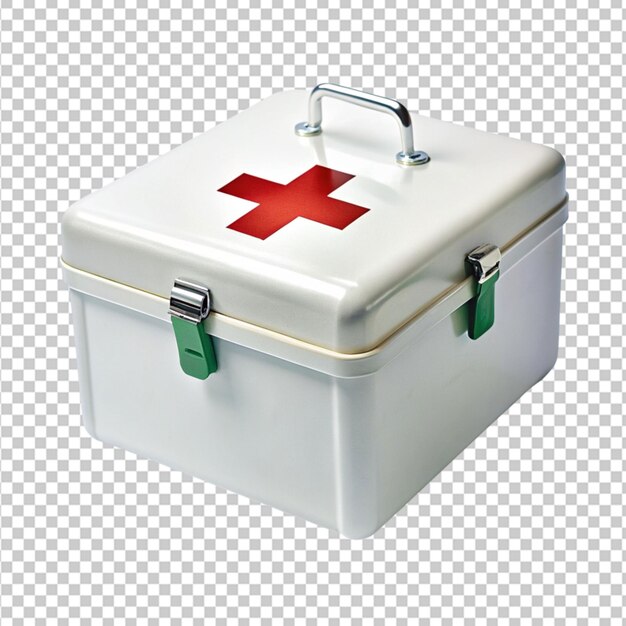 Top view of red first aid kit isolated on transparent background