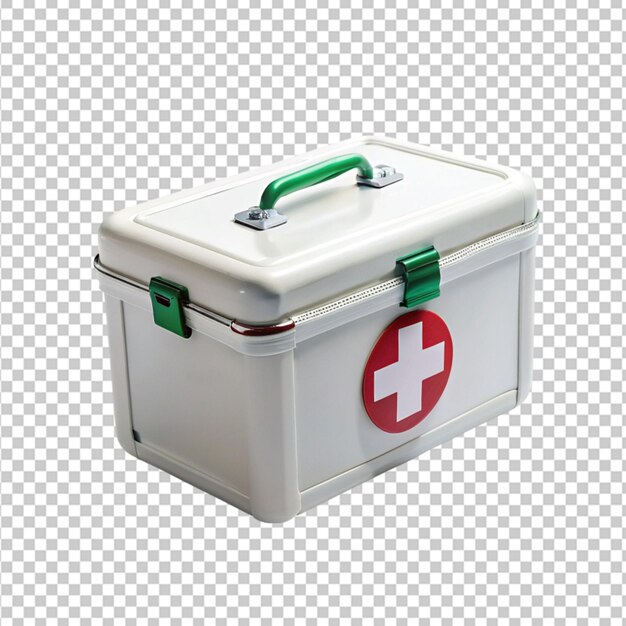 PSD top view of red first aid kit isolated on transparent background