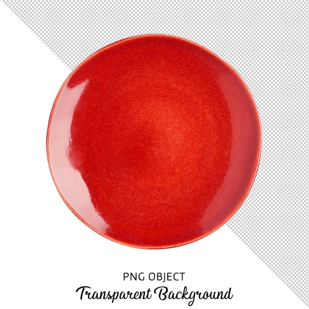 Top view of red plate on transparent background