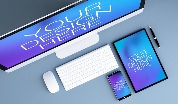 Top view on responsive devices mockup