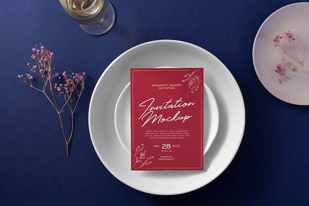 PSD top view romantic dinner invitation