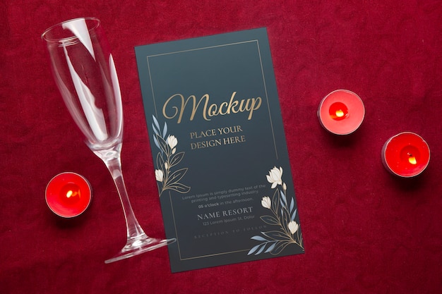 PSD top view romantic dinner invitation