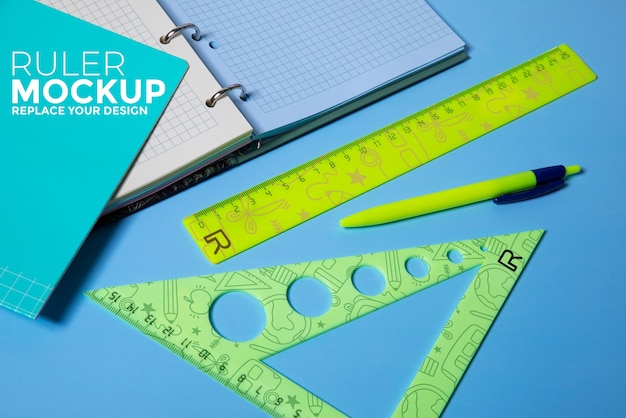 top view over ruler mockup design