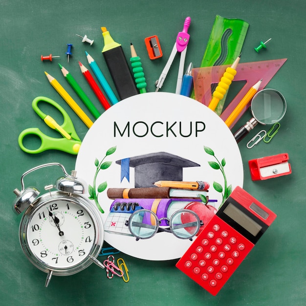 top view of school essentials for education day