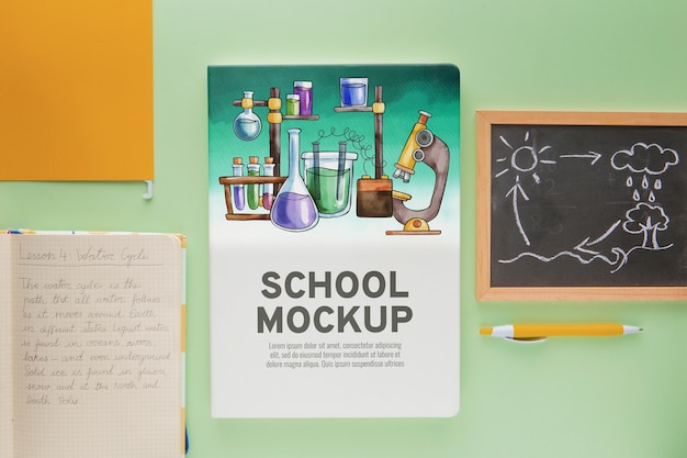 PSD top view school subjects mockup