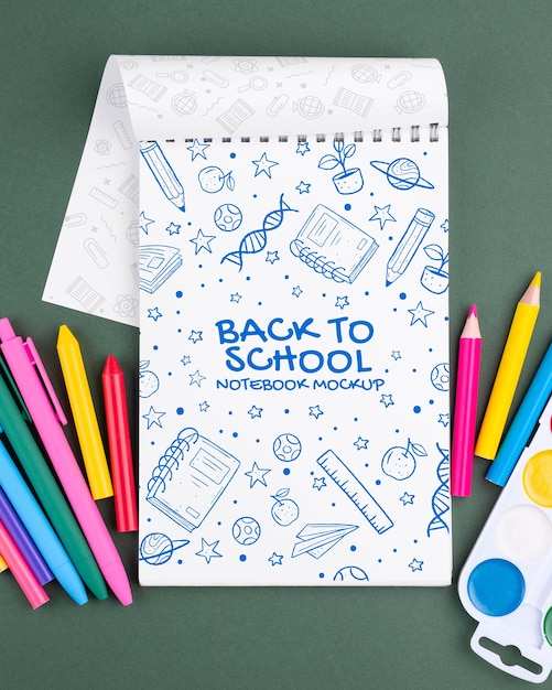 top view school supplies arrangement