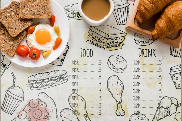 PSD 맛있는 아침 식사 개념의 상위 뷰 선택
