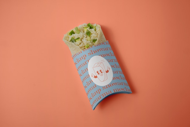 PSD top view shawarma packaging mockup