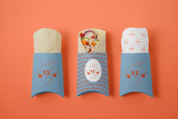 PSD top view shawarma packaging mockup