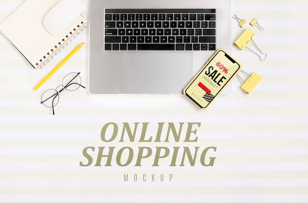 PSD top view shopping online