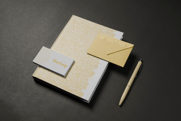 top view simple and elegant stationery mockup