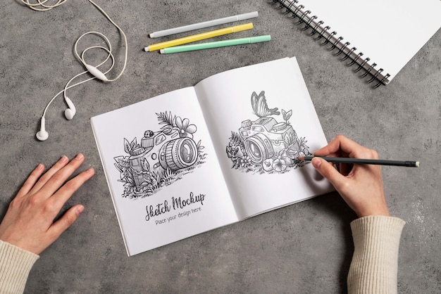 Free A4 Sketchbook Mockup (PSD)