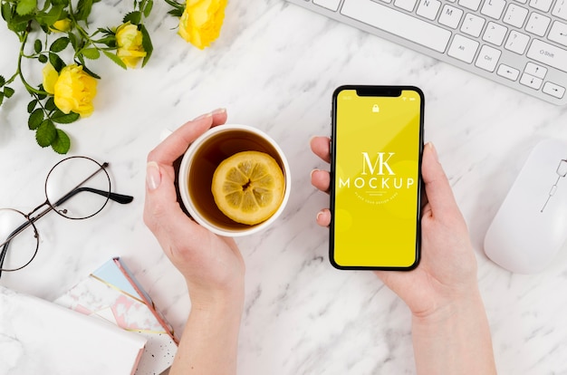 PSD お茶付き平面図スマートフォンモックアップ