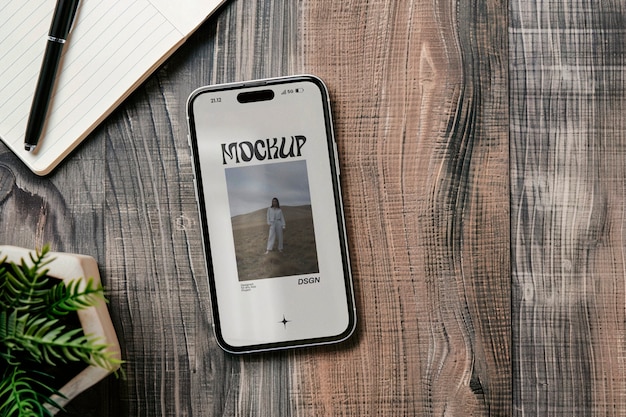 top view over smartphone mockup design