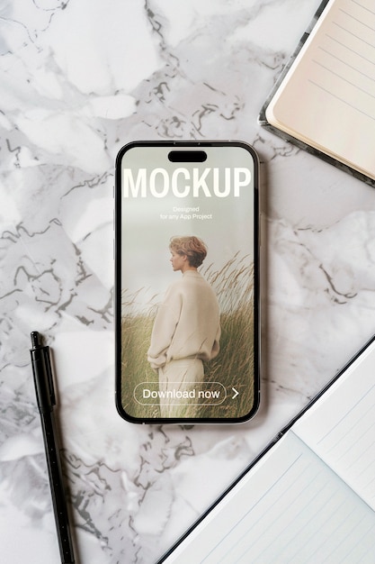 top view over smartphone mockup design