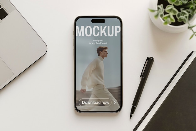 top view over smartphone mockup design