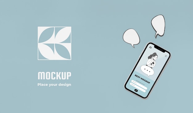 PSD smartphone con vista dall'alto e bolle di discorso