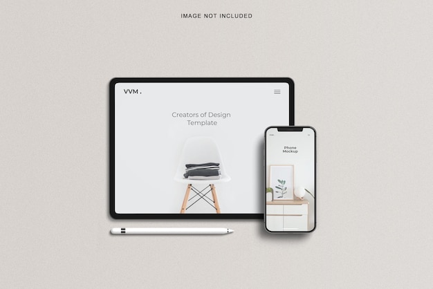 PSD mockup di smartphone e tablet con vista dall'alto