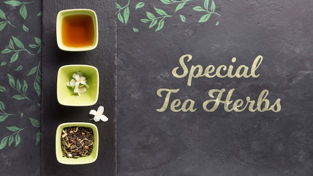 Top view special tea herbs concept