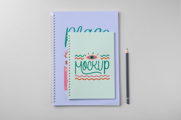 Top view over spiral notebook mockup