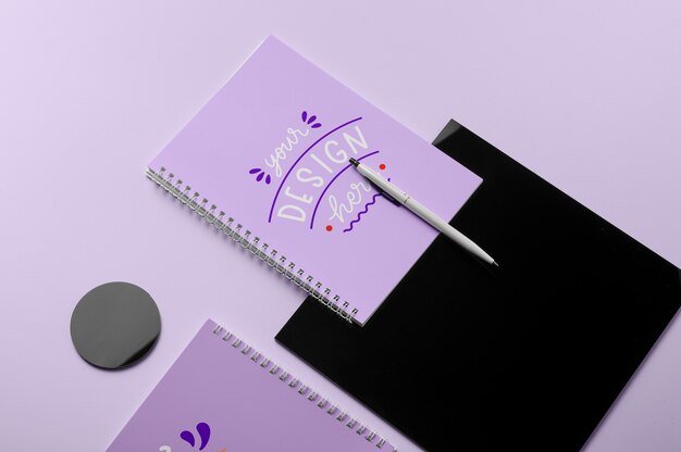 Top view over spiral notebook mockup