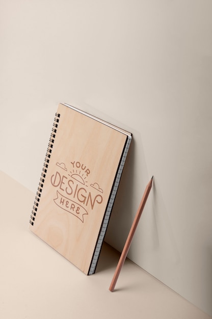 Top view over spiral notebook mockup