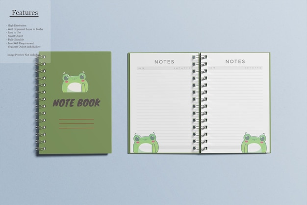 PSD top view spiral notebook mockup