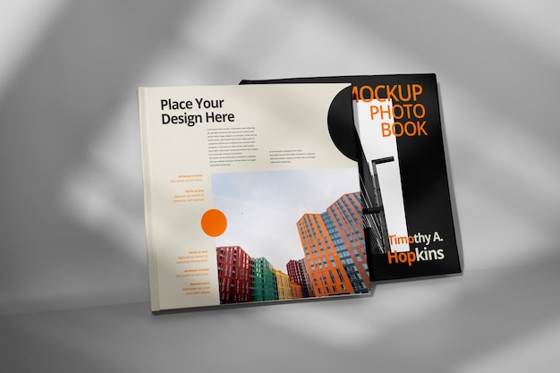 PSD top view on square book mockup