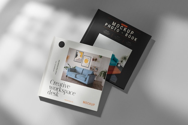 PSD top view on square book mockup